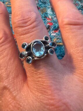 Authentic blue topaz sterling silver ring. Size 8